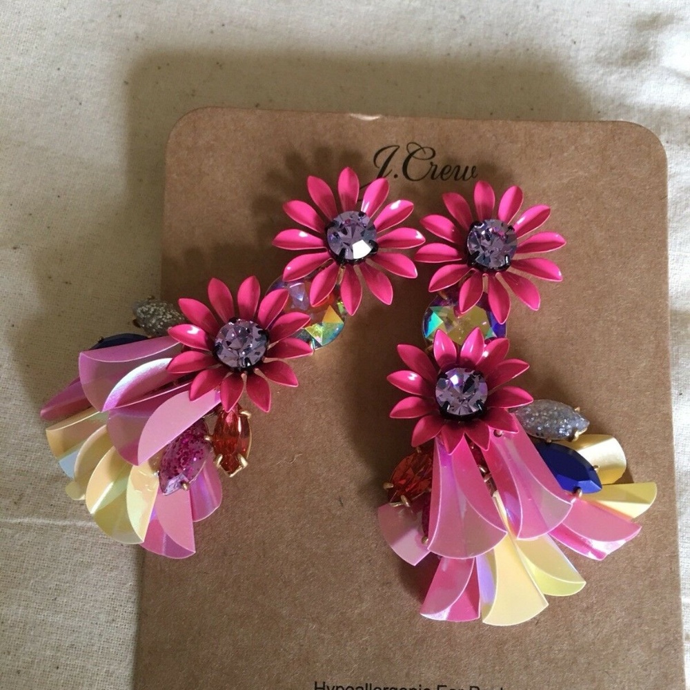 J. CREW Crystal flower Statement Earrings - Picture 2 of 4